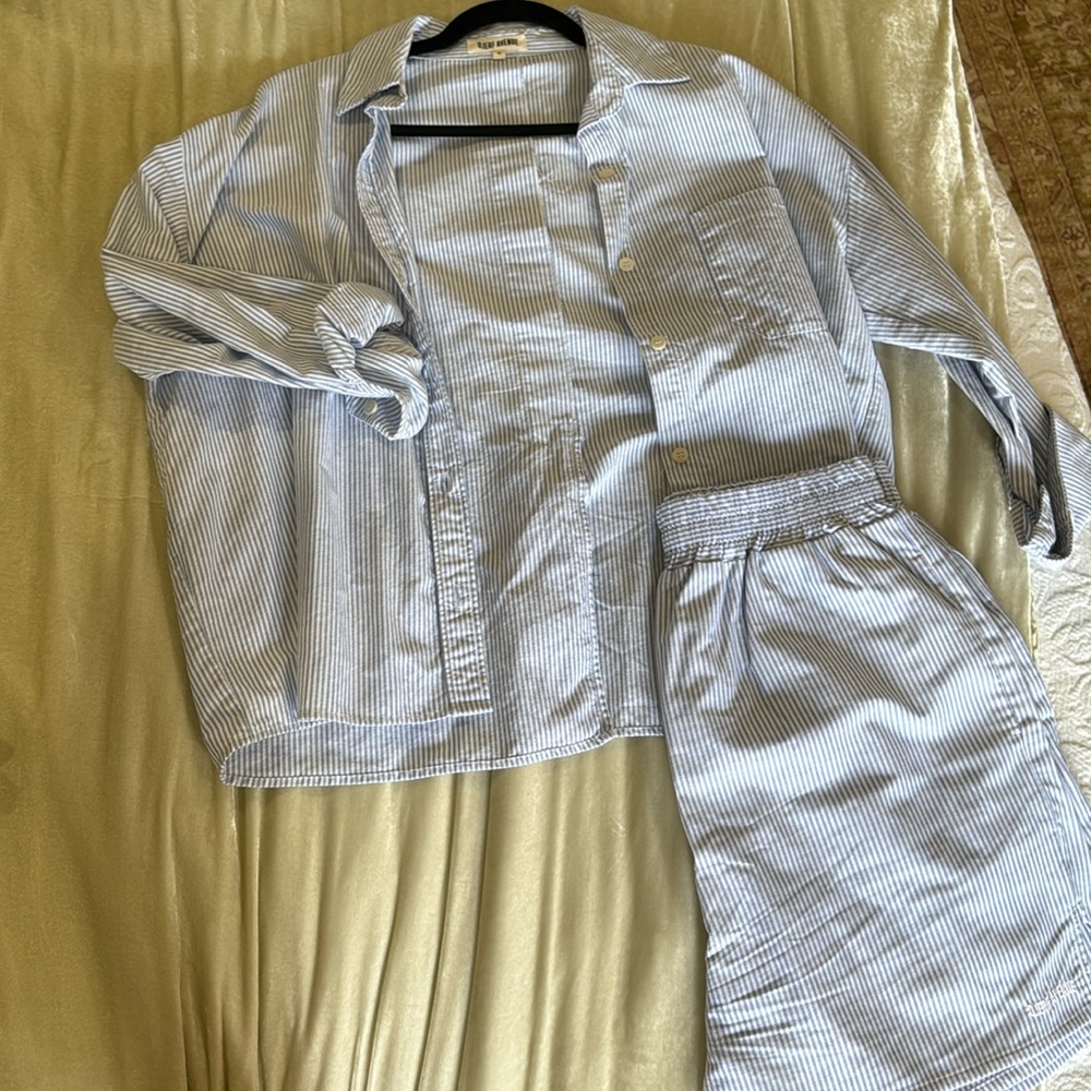 Djerf Avenue two piece set short and long sleeve shirt combo size M